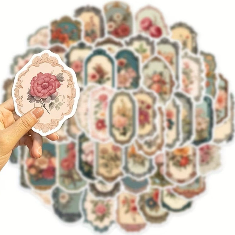 50 Flowers in Frames Stickers Vintage Floral Antique Style - Picture 6 of 7